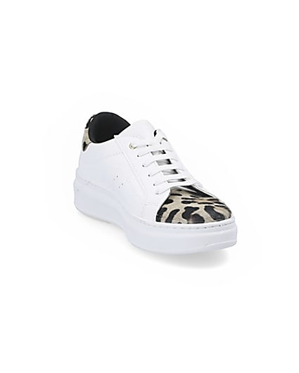360 degree animation of product White leopard print lace-up trainers frame-19