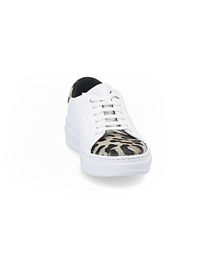 360 degree animation of product White leopard print lace-up trainers frame-20
