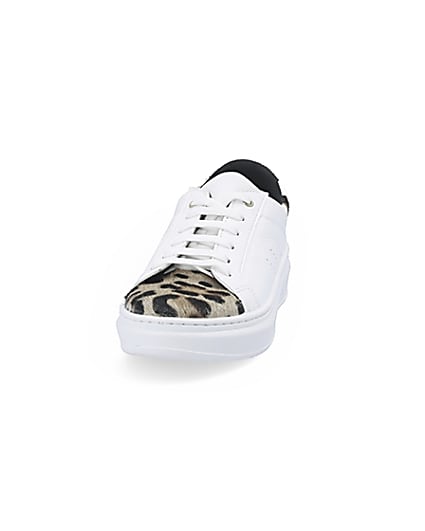 360 degree animation of product White leopard print lace-up trainers frame-22