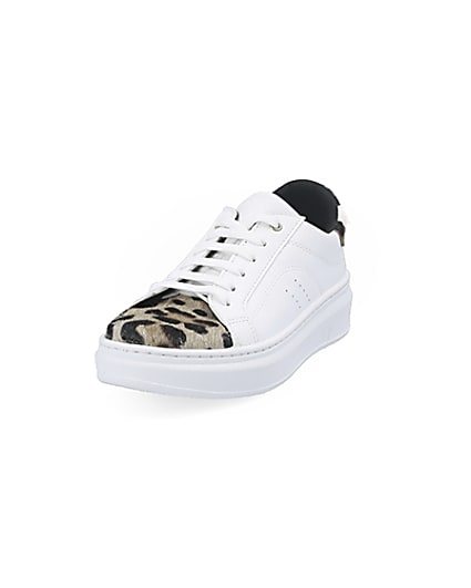 360 degree animation of product White leopard print lace-up trainers frame-23