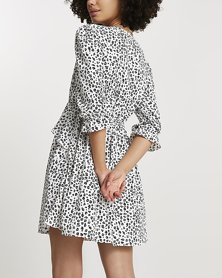White leopard print mini dress