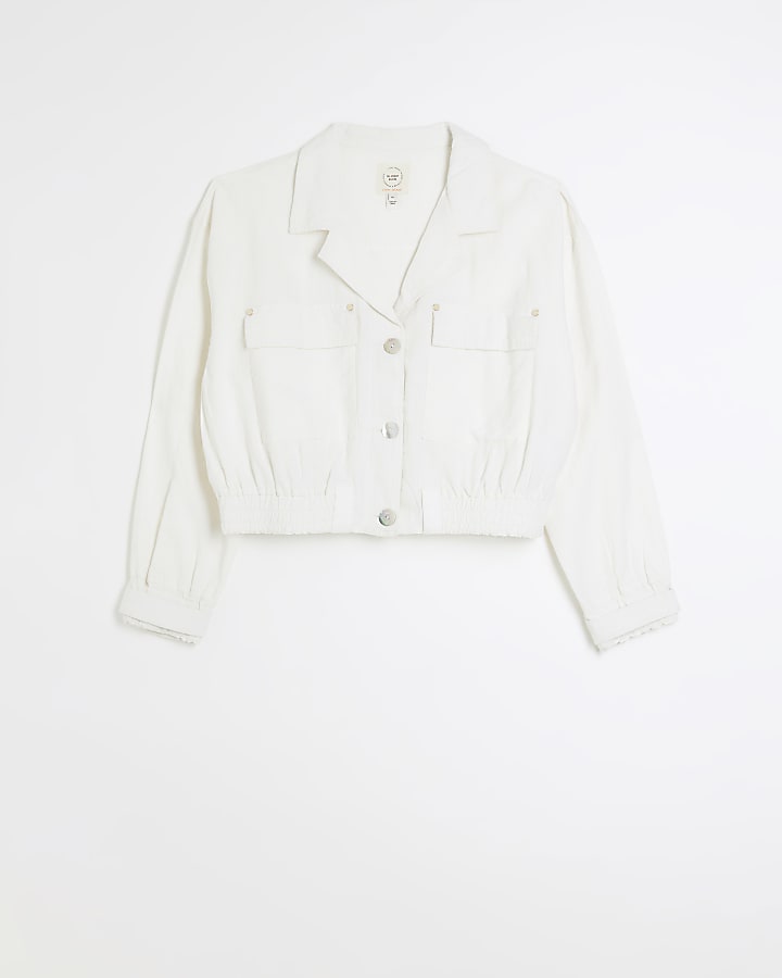 White linen blend crop jacket