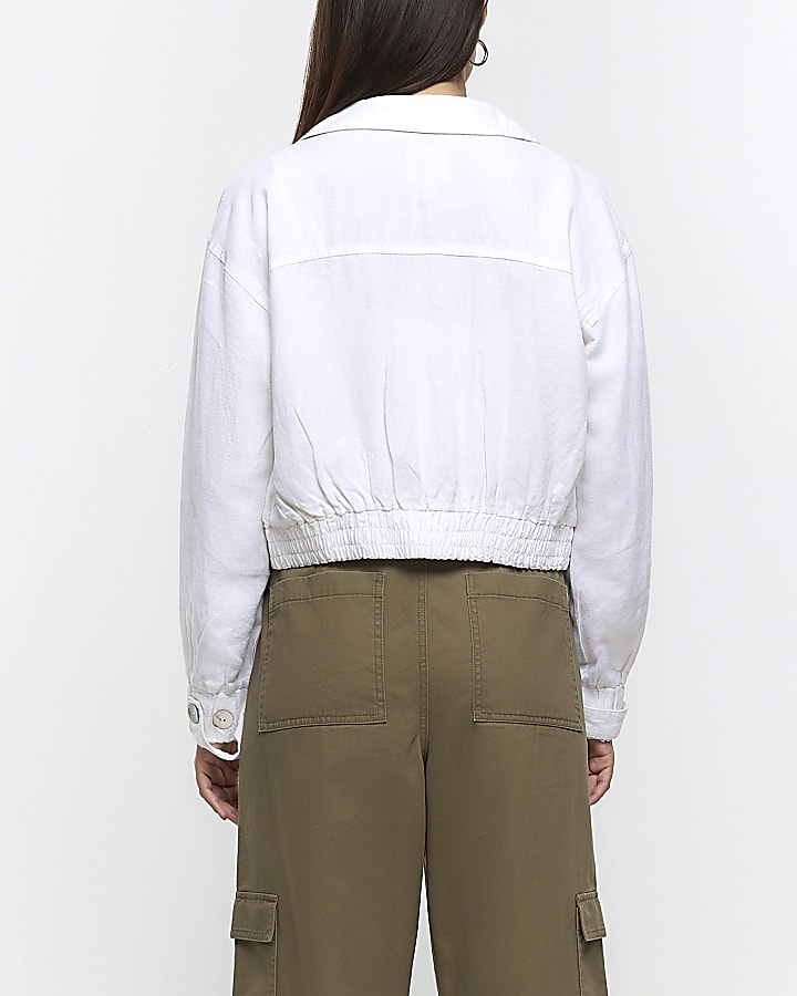 White linen blend crop jacket