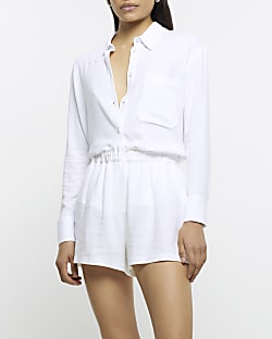 White linen blend long sleeve shirt