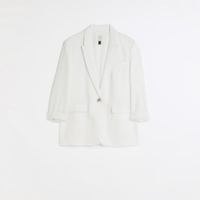 White linen blend roll sleeve dad blazer