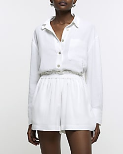 White linen blend shorts