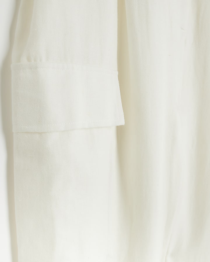 White linen blend wide leg cargo trousers | River Island