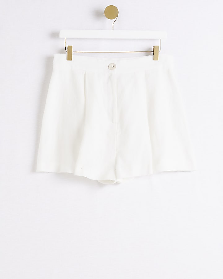 White linen button shorts