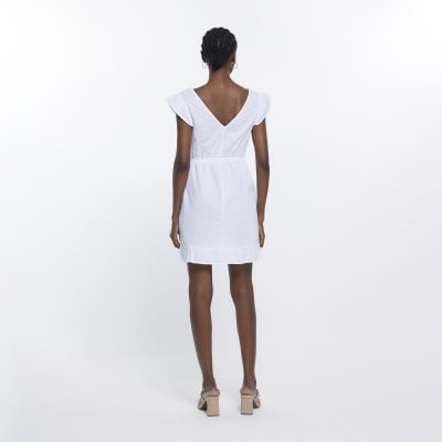 White linen cut out mini dress