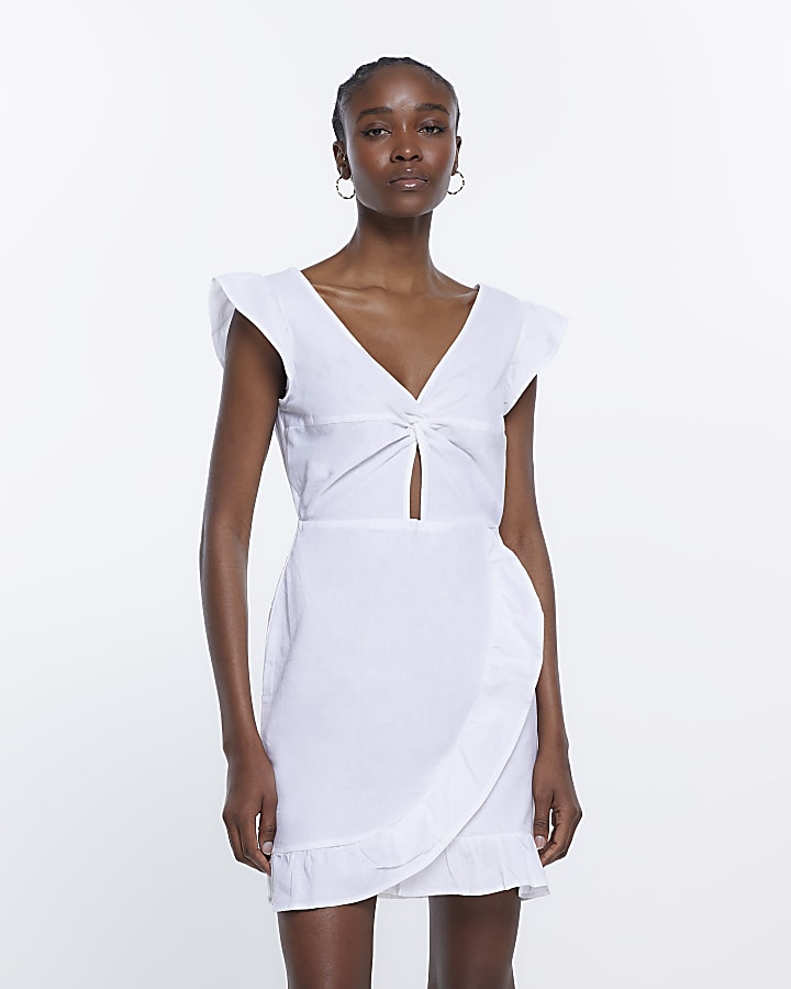 White linen cut out mini dress