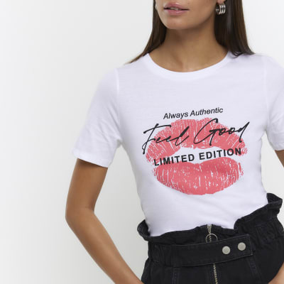 White lip graphic print tshirt River Island