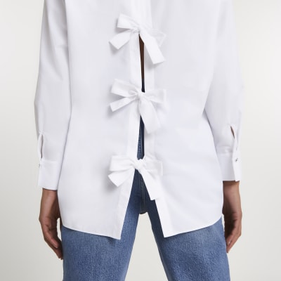 White long sleeve bow back shirt
