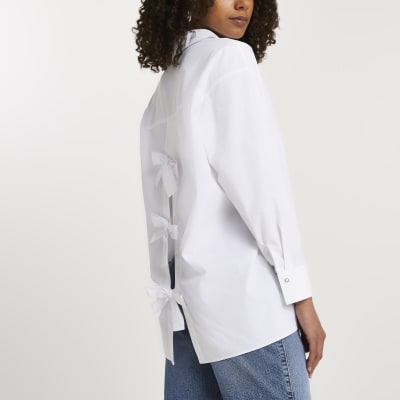 White long sleeve bow back shirt