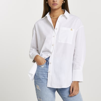 White Long Sleeve Boyfriend Shirt | River Island