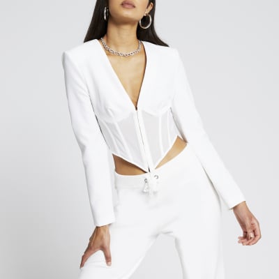 white long sleeve bustier top