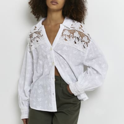 river island white lace shirt