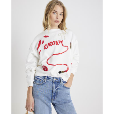 White Long Sleeve L'amour Lipstick Sweatshirt