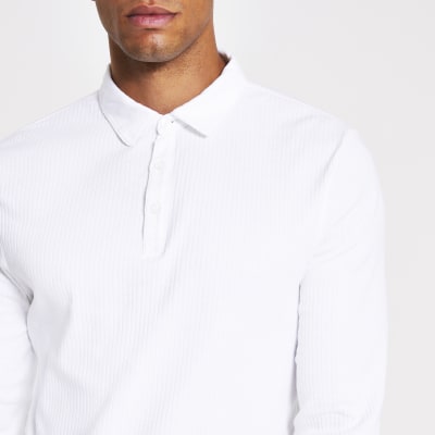 muscle fit white polo