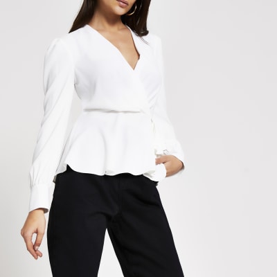 white wrap peplum top