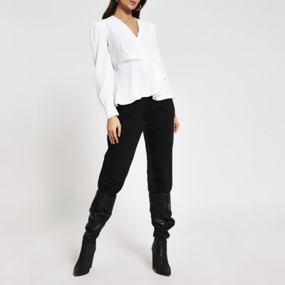 white wrap blouse long sleeve