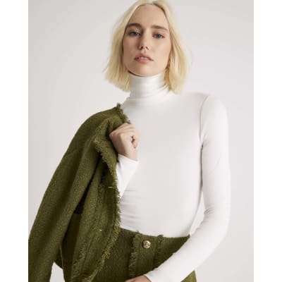 White Long Sleeve Roll Neck Top