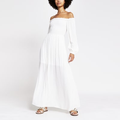 white maxi dress long sleeve