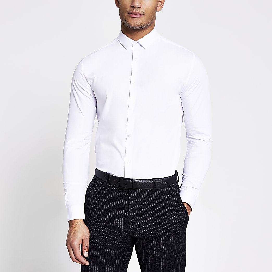 White long sleeve slim fit shirt | River Island