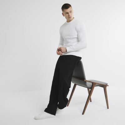 White Long Sleeve Textured Muscle Fit Jumper