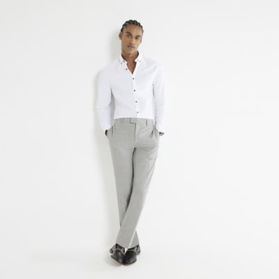 White Long Sleeve Textured Muscle Fit Shirt