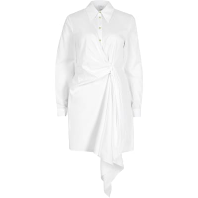 white twist shirt dress