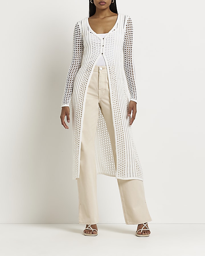 White longline knitted cardigan