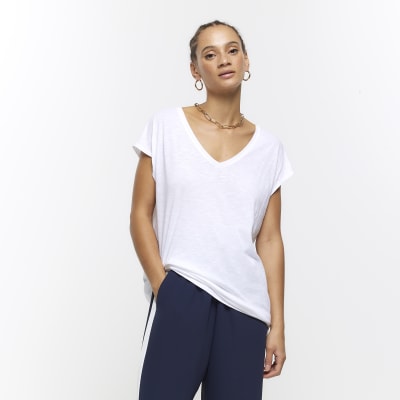 White longline plain tshirt River Island