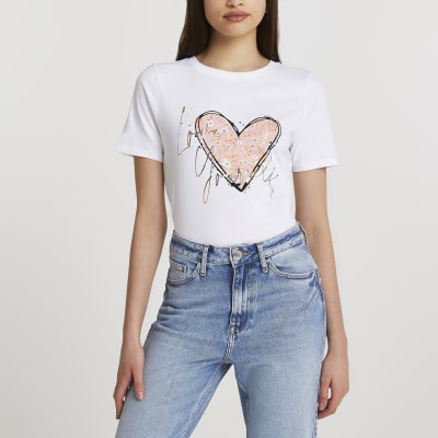 White 'Love Yourself' heart print t-shirt