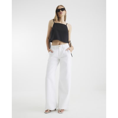 White Low Rise Baggy Wide Leg Jeans