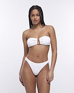 White low waist textured bikini bottoms