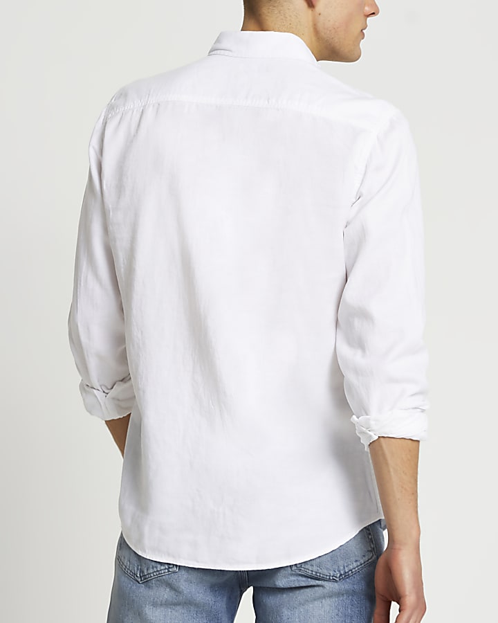 White lyocel slim fit long sleeve shirt
