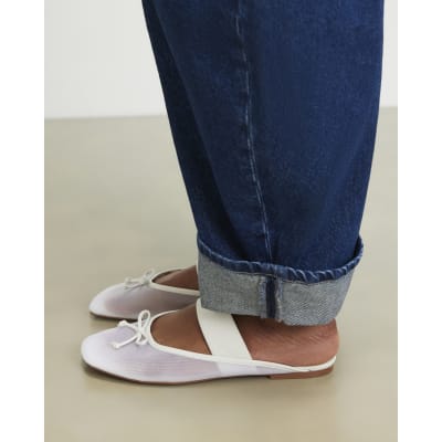 White Mesh Backless Ballet Pumps