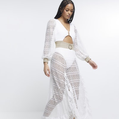 White mesh frill maxi skirt