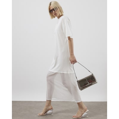 White Mesh Hybrid T-shirt Midi Dress