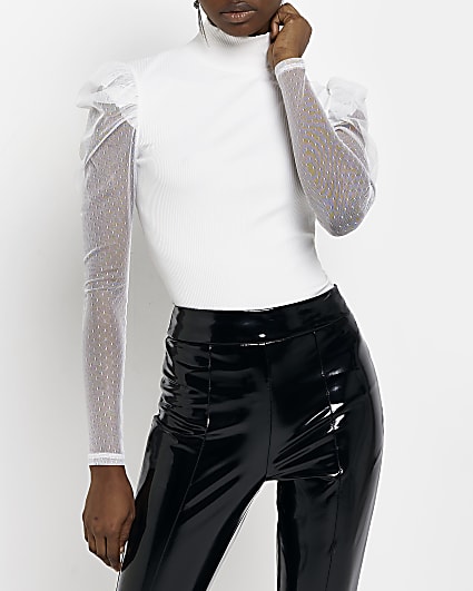 White mesh long sleeve blouse