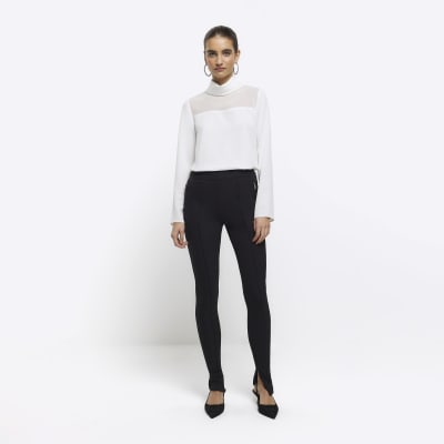 White mesh panel high neck top | River Island