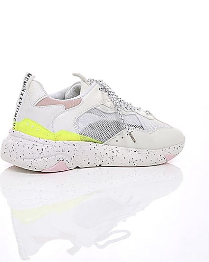 360 degree animation of product White mesh panel lace-up runner trainers frame-11