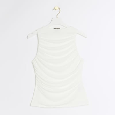 White mesh ruched top River Island