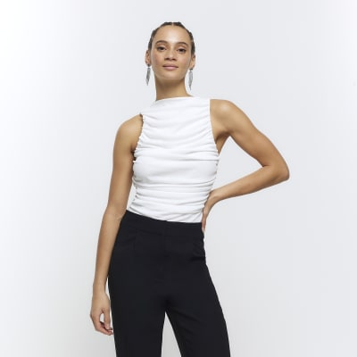 White mesh ruched top River Island