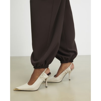 White Metal Toe Cap Slingback Court Heels