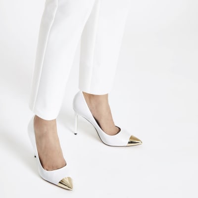 White metal toe skinny heel court shoes | River Island