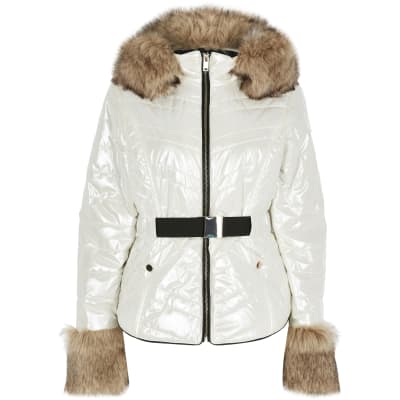 metallic coat with fur hood