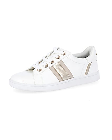 360 degree animation of product White metallic stripe wide fit trainers frame-1