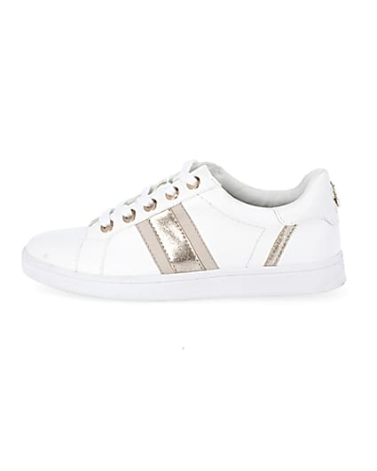 360 degree animation of product White metallic stripe wide fit trainers frame-3