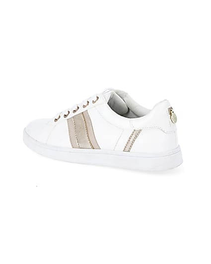 360 degree animation of product White metallic stripe wide fit trainers frame-5